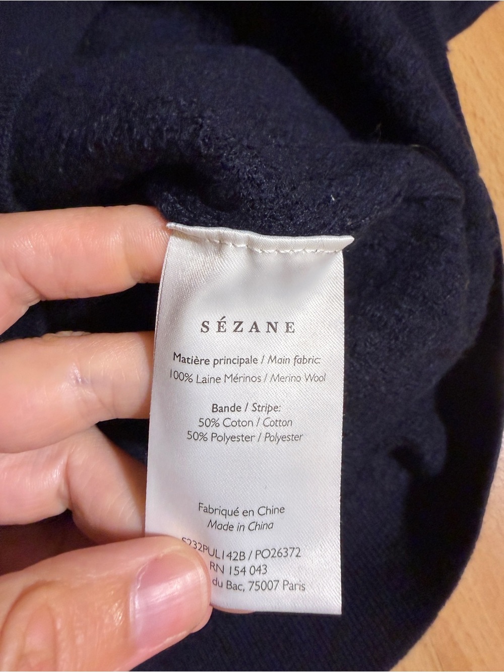Sezane Anneli Sweater 100% Merino Wool Navy Lace-Inset Mockneck Pointelle Knit M - Picture 10 of 13